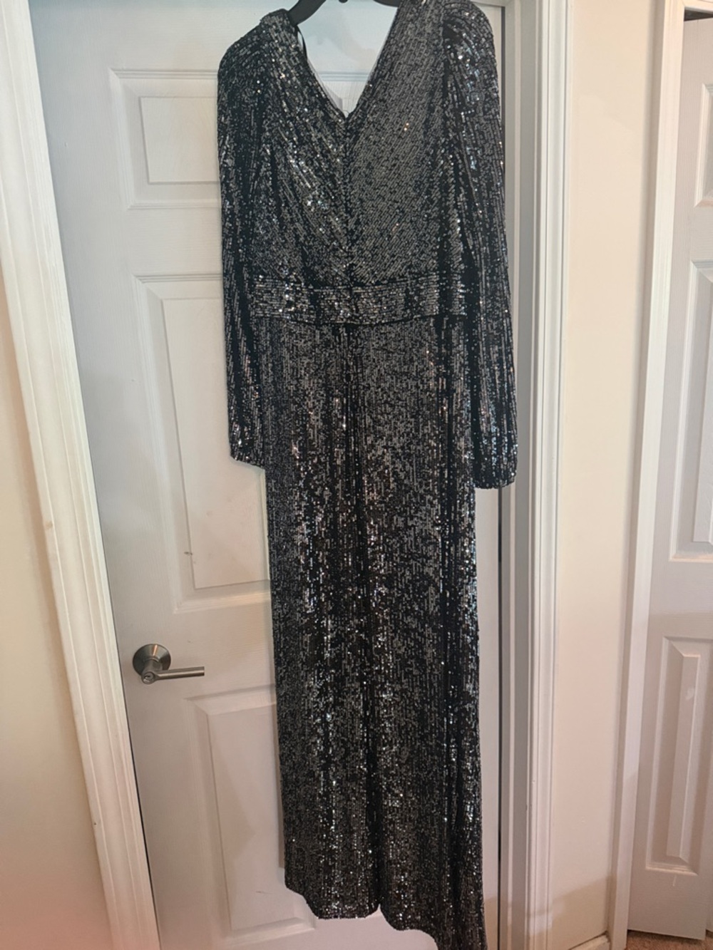 Xscape Black Sequin Long Sleeve Prom Gown